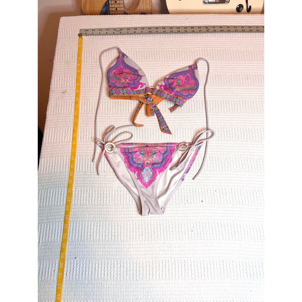 Victoria's Secret Y2K Paisley Bikini Set Pink Orange Large Top Small Bottom
